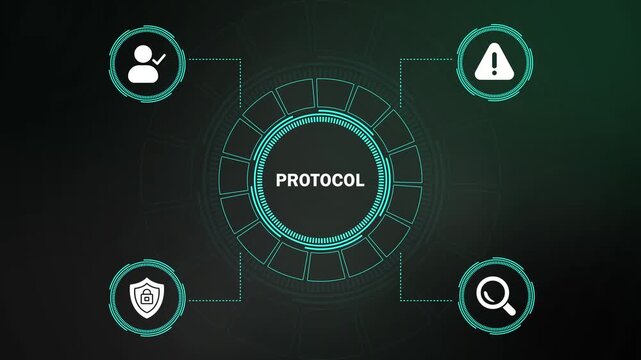 digital interface protocol dashboard with cybersecurity icons. futuristic technology user interface with network security icons. business system monitoring dashboard with network protection elements.