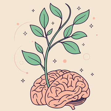 Creative Growth Mindset Concept with Plant and Brain