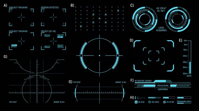 Military technical HUD interface collection, graphics and high-tech digital interface elements