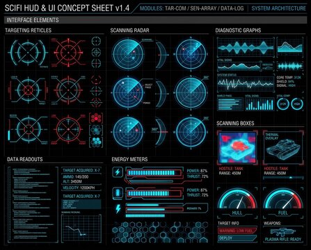 Military technical HUD interface collection, graphics and high-tech digital interface elements