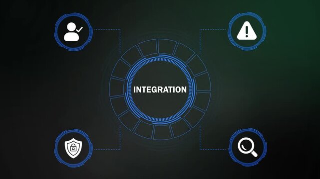 cyber security and data management dashboard concept. digital technology integration interface with network icons. futuristic technology interface with connectivity icons.