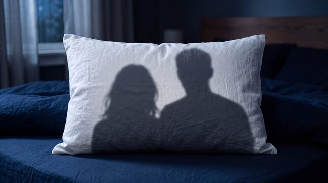 Good night love shadow of a couple on a white pillow in bed