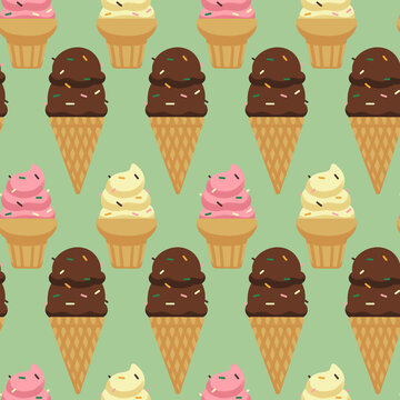 Hand drawn cute cartoon ice cream seamless pattern