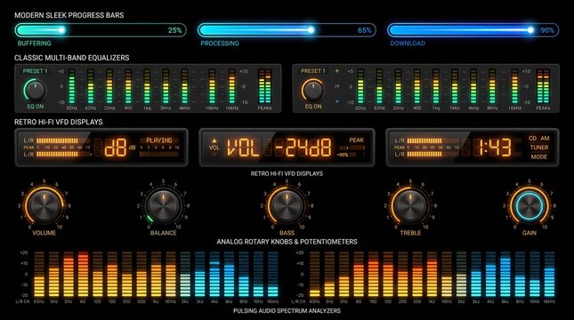 Vintage and modern audio equipment interface elements