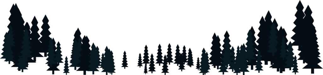 A dark silhouette of a coniferous forest tree line landscape isolated against a plain transparent background for professional graphic design and editing projects © MSTSHAYELA