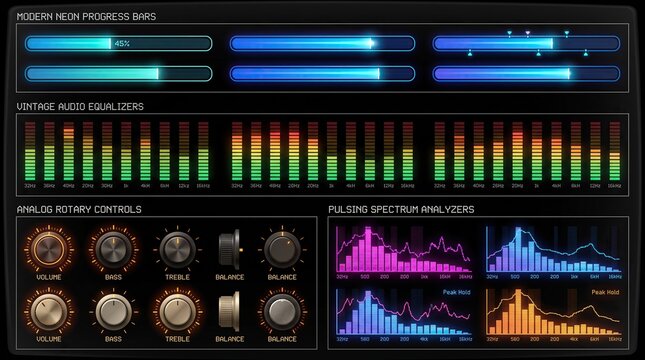 Vintage and modern audio equipment interface elements