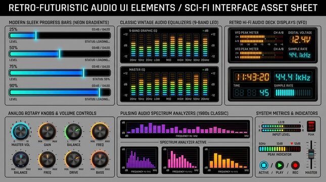 Vintage and modern audio equipment interface elements