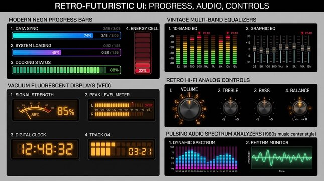 Vintage and modern audio equipment interface elements