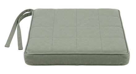 Soft square light green outdoor seat cushion with ties is presented on a clean white background © no one