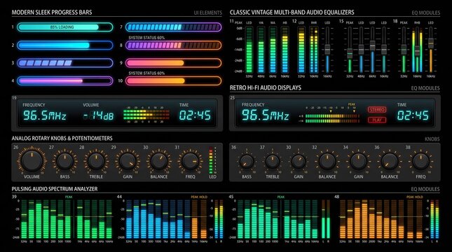 Vintage and modern audio equipment interface elements