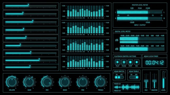 Vintage and modern audio equipment interface elements
