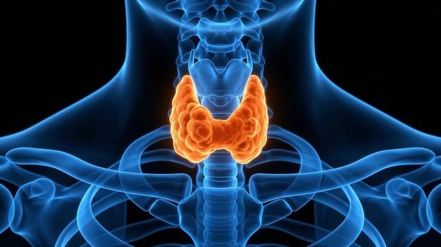 3D Animation of Human Thyroid Gland, Anatomical Visualization of Endocrine System Organ and Skeleton, Medical Illustration for Health and Science