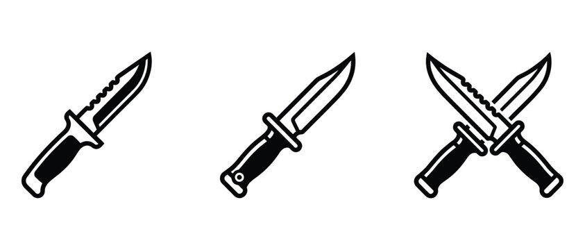 tactical combat knives with serrated edges and black handles isolated on transparent background