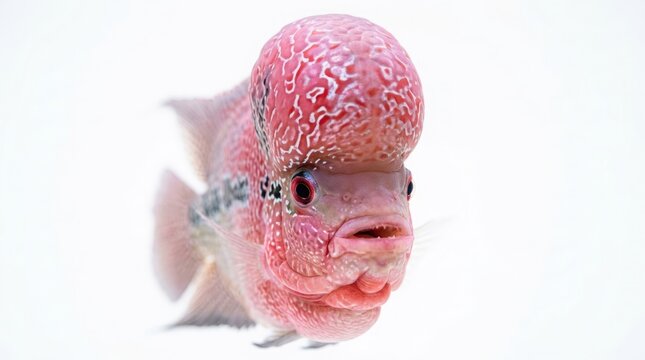 Vibrant Pink Flowerhorn Cichlid Isolated on White Background