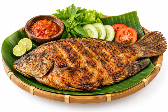 Grilled gourami fish served with aromatic spices and savory Indonesian seasoning.