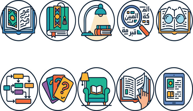 Islamic Education and Academic Reading Icon Set
