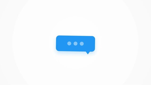 Minimalist blue chat bubble icon with three dots on a clean white background, concept for instant messaging, perfect for mobile application design and user interface elements.