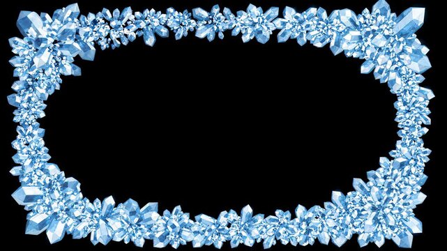 Animated Blue Crystal Frame Growing on Black Background