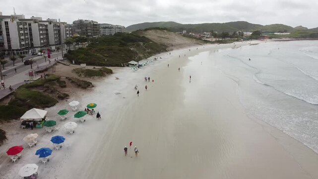 Drone footage aerial view Praia do Forte, Cabo Frio, Rio de Janeiro state, Brazil