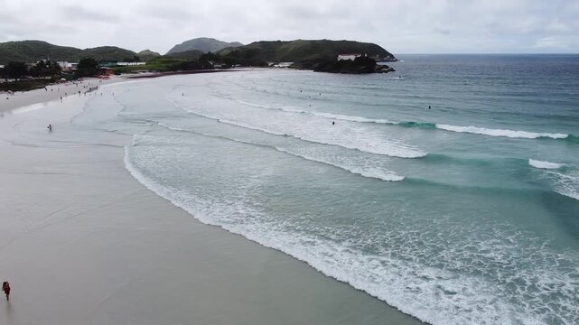 Drone footage aerial view Praia do Forte, Cabo Frio, Rio de Janeiro state, Brazil