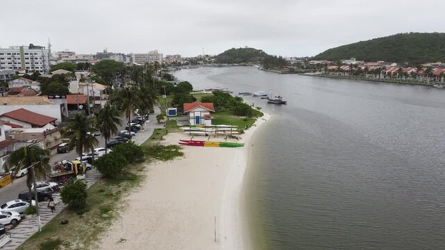 Drone footage aerial view Praia de S&atilde;o Bento, Itajuru Canal, Cabo Frio, Rio de Janeiro state, Brazil 