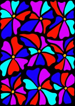 Vibrant Retro 1960s Floral Pattern on Black Background