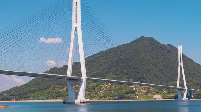 Tatara Bridge Towers and Seto Inland Sea Close View Japan Time lapse