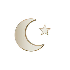 Gold crescent moon and star isolated on transparent background, 3D PNG for Ramadan and Eid design © rakapandu