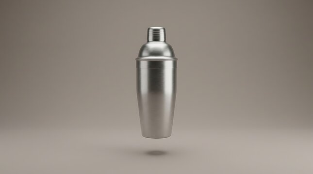 Shiny metal cocktail shaker for making drinks at a bar or home kitchen on a simple neutral background. cocktail shaker mockup