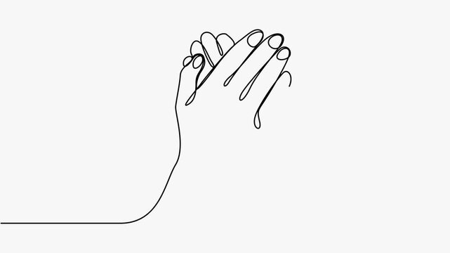 Continuous line art animation of praying hands gesture concept vector
