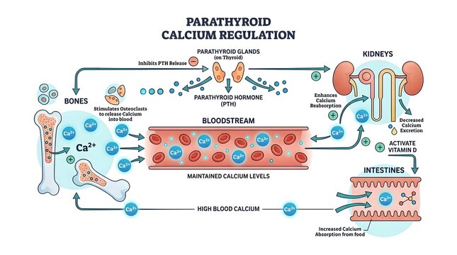Parathyroid Calcium Regulation Diagram Showing Hormone Feedback Loop