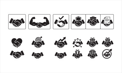Obraz premium Professional business handshake symbols and trust concepts collection in black.