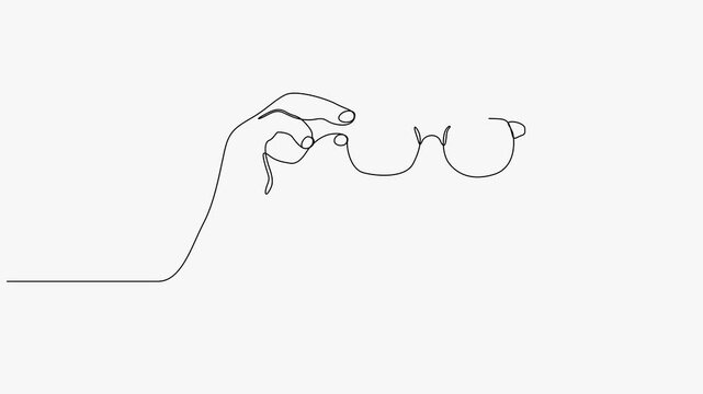 Continuous line art animation of hand holding eyeglasses vector concept