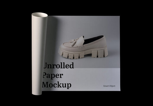 Unrolled Paper Poster Mockup on Dark Background