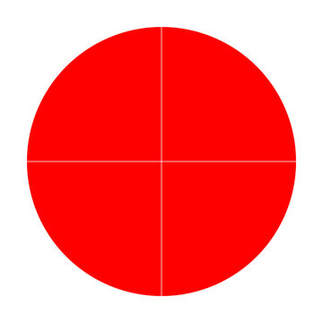 A bright red circle divided into four equal quadrants by thin cross lines on a white background transparent background