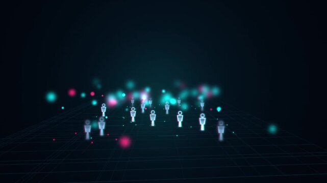 Digital network connection concept with glowing human and data particles communication technology