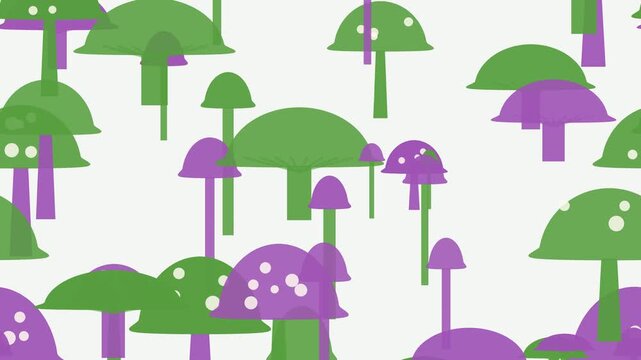 Fondo en movimiento de hongos del bosque multicolor animado en bucle