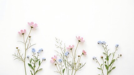 Obraz premium Delicate pink cosmos and blue flowers isolated on white background