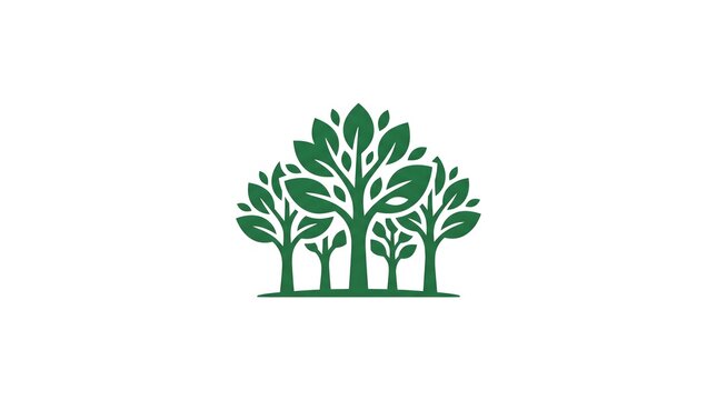 Vector illustration of a group of green deciduous trees growing together, representing a forest, nature, growth, and environmental sustainability on a white background.