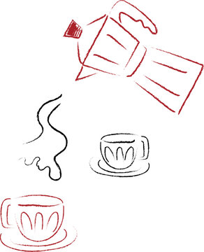 Espresso maker and coffee cups in minimalistic style