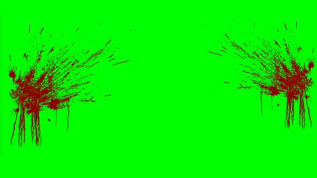 blood splatter and drips overlay, or flow red blood splatter and drips, on green screen horror Halloween feetive animation 4k.