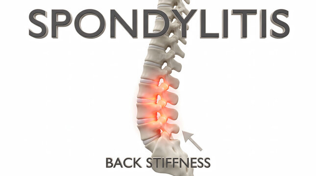 3D medical illustration showing spondylitis and back stiffness of the spine