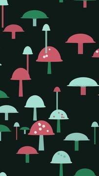 Fondo en movimiento de hongos del bosque multicolor animado en bucle