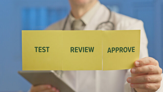 Doctor demonstrating a structured process of testing. Reviewing. And approving healthcare advancements. Symbolizing the careful evaluation of artificial intelligence in medical diagnosis and treatment