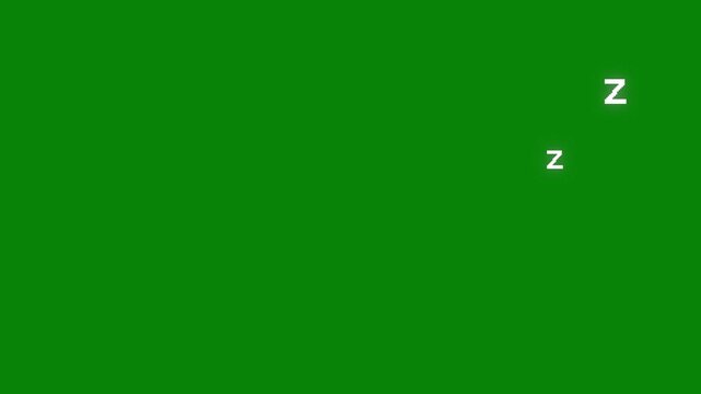 Sleeping zzz icon animation on a green screen background, cartoon style, symbolizing dreams, rest, and relaxation, smooth looping motion graphic for night and rest concept, 4K animation videos