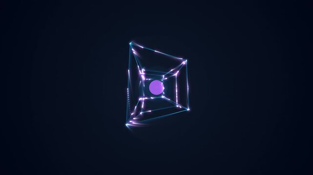 Abstract Digital Geometric Wireframe Cube with Glowing Lights