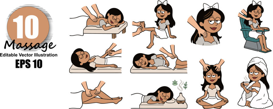 Cartoon Vector Illustration Set of Relaxing Spa and Massage Therapy