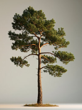 Young pine tree evergreen conifer green needle single tree soft light minimalist nature growth sunlight branch