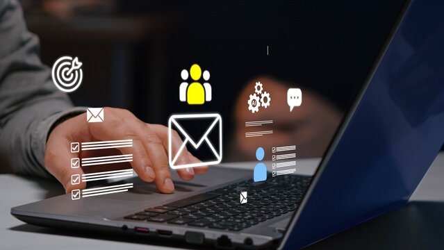 Digital marketing and social media automation with AI showing email campaign, user targeting, and mobile interaction. Perfect for Martech, CRM platforms
