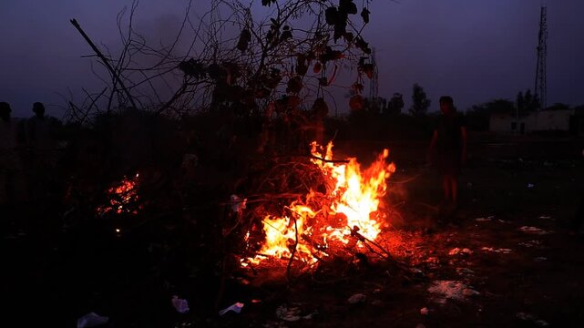 Holi is a Hindu festival in which a bonfire is lit to celebrate the burning of demoness this ritual is symbolic of victory of good over evil.